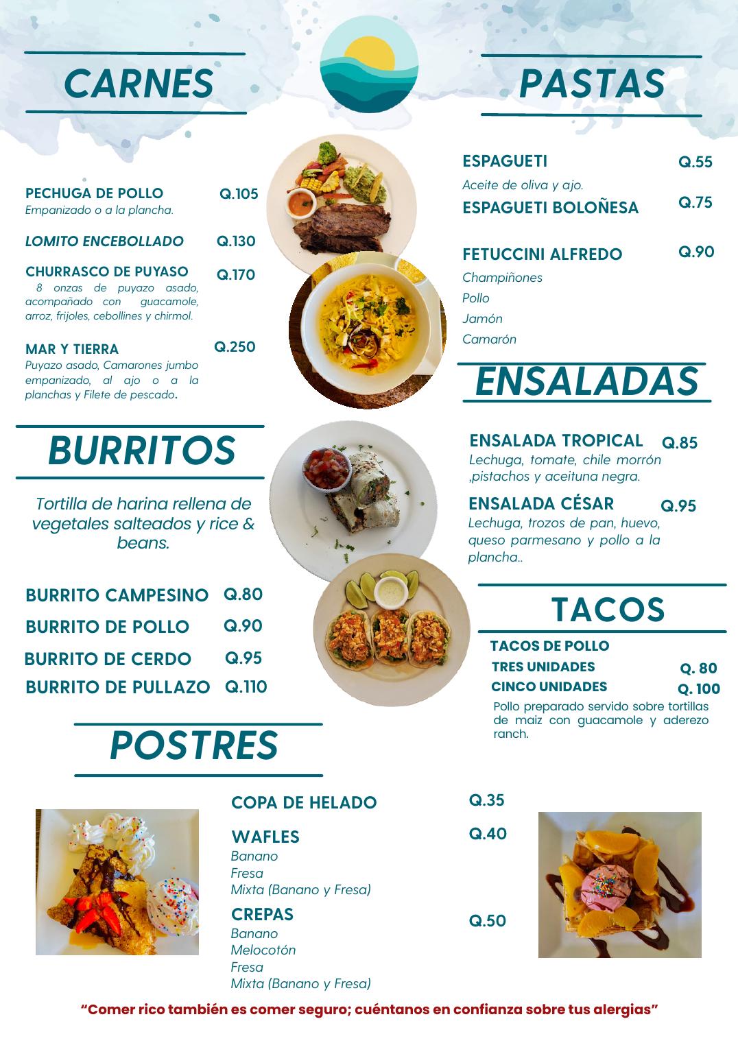 Carnes, pastas, burritos y postres — Ver página completa